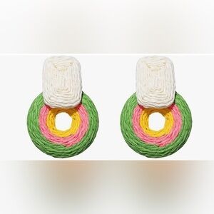 Raffia Drop Earrings Boho Handmade Woven Rattan Hoop Earrings Lightweight. New